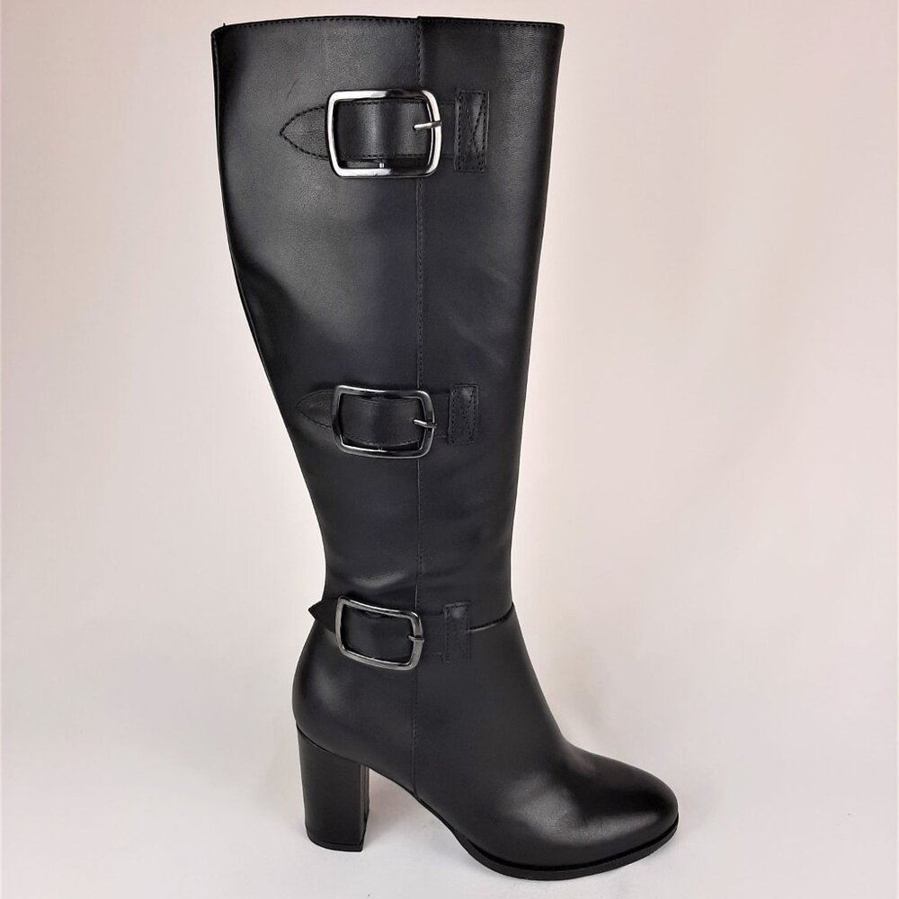 Black Leather Buckle Platform Boots
